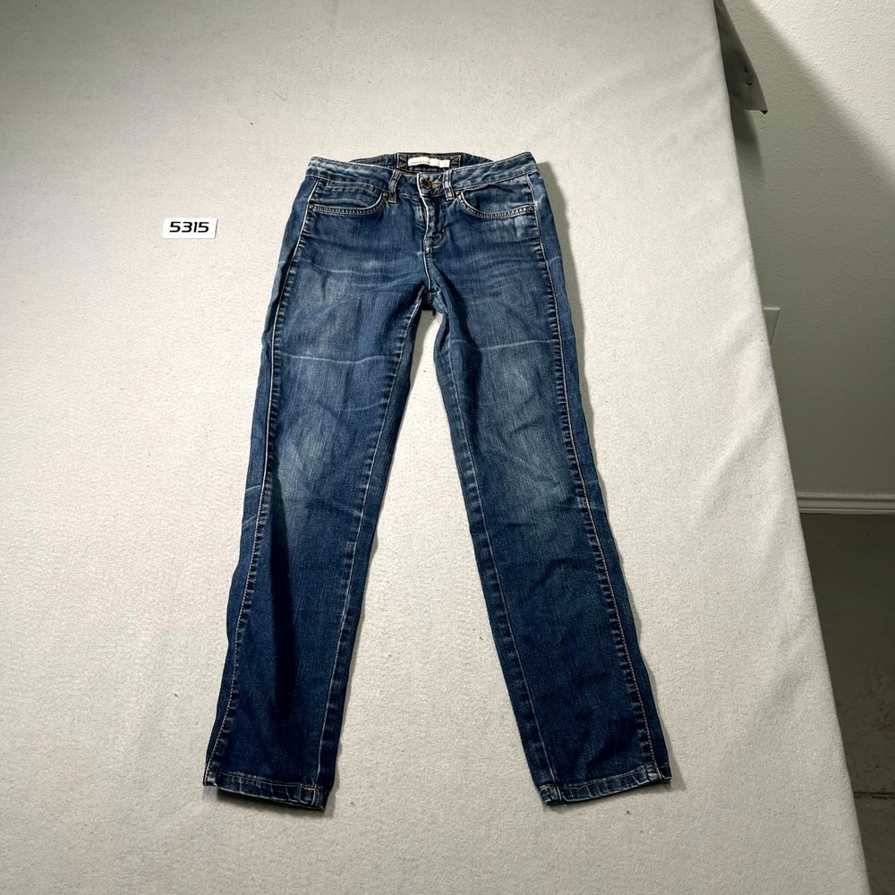 Karen Millen Jeans Womens 4 Blue Denim Whiskering Medium Wash‎ Slim Straight Leg